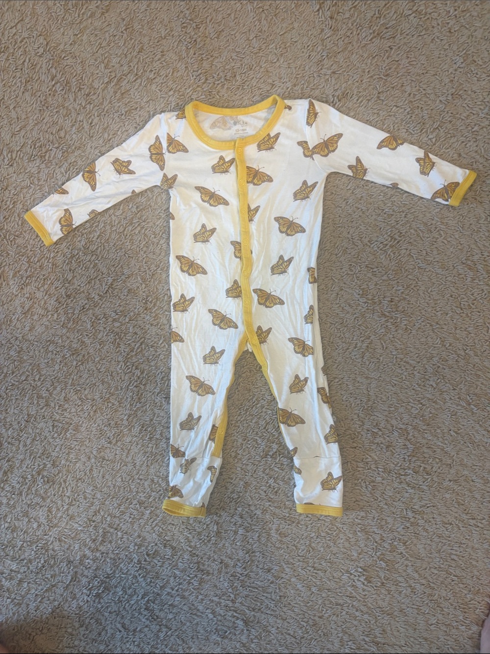 Kyte BABY Bamboo Romper in Butterfly w/ Yellow Trim. NWOT. Size: 12-18 mos.